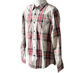 Eddie Bauer Gray & Red Plaid Flannel Shirt Mens Large Soft Cotton Gorpcore